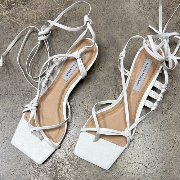 Saks Fifth Avenue White Lace-Up Sandals - Picture 1 of 6